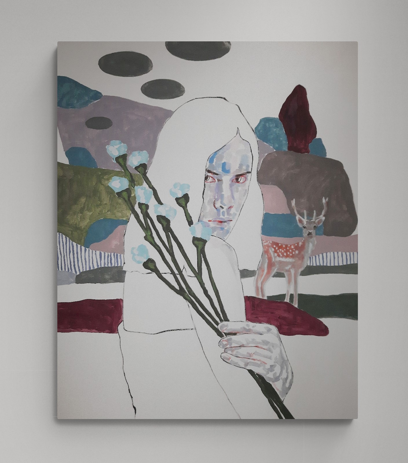 Woman with blue flowers - Artwork