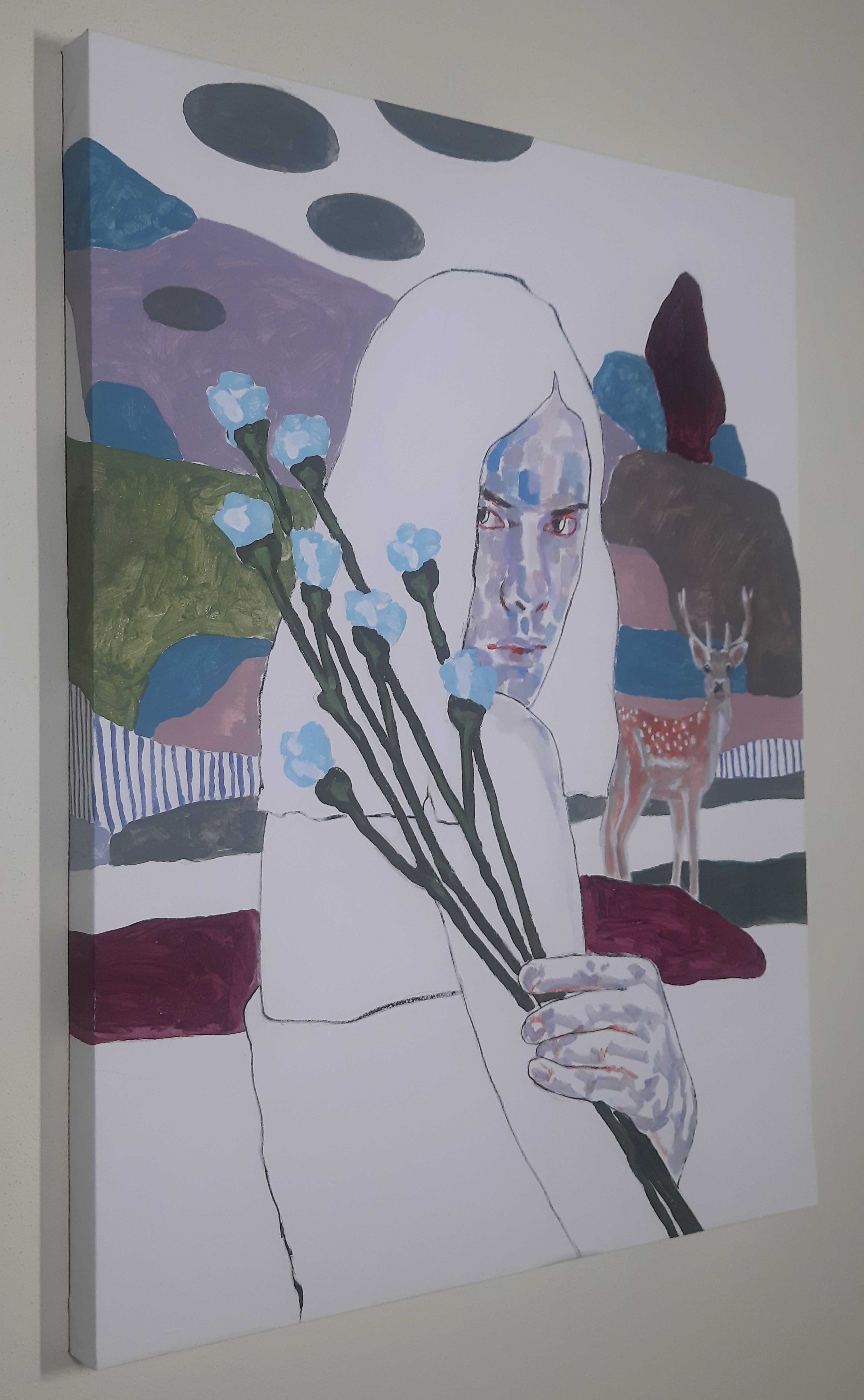 Woman with blue flowers - Artwork