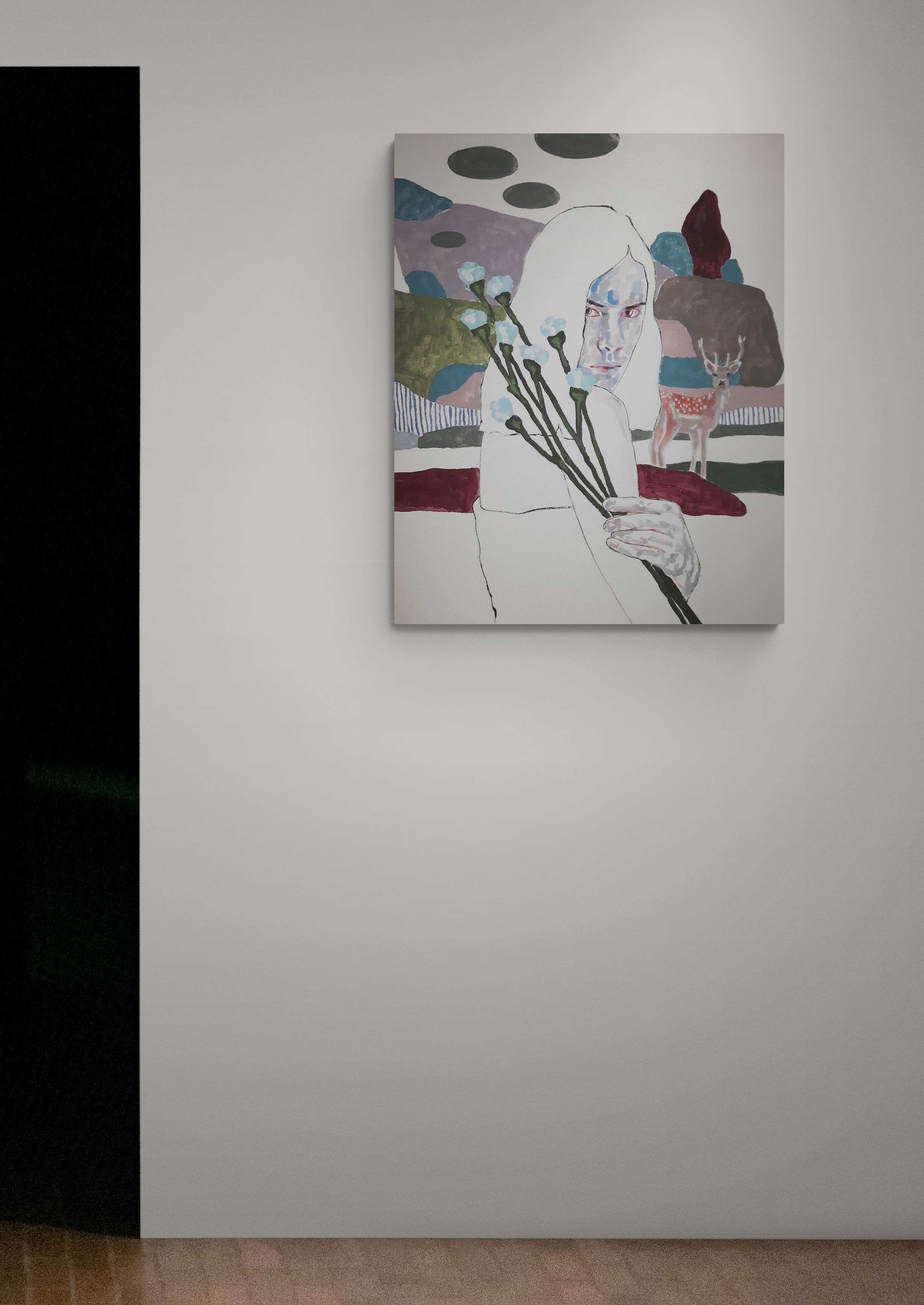 Woman with blue flowers - Artwork