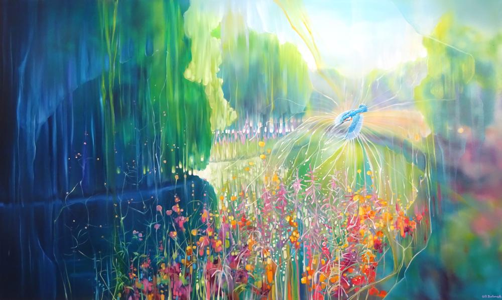 A Kind of Magic a large oil painting of a river landscape with kingfisher - Artwork