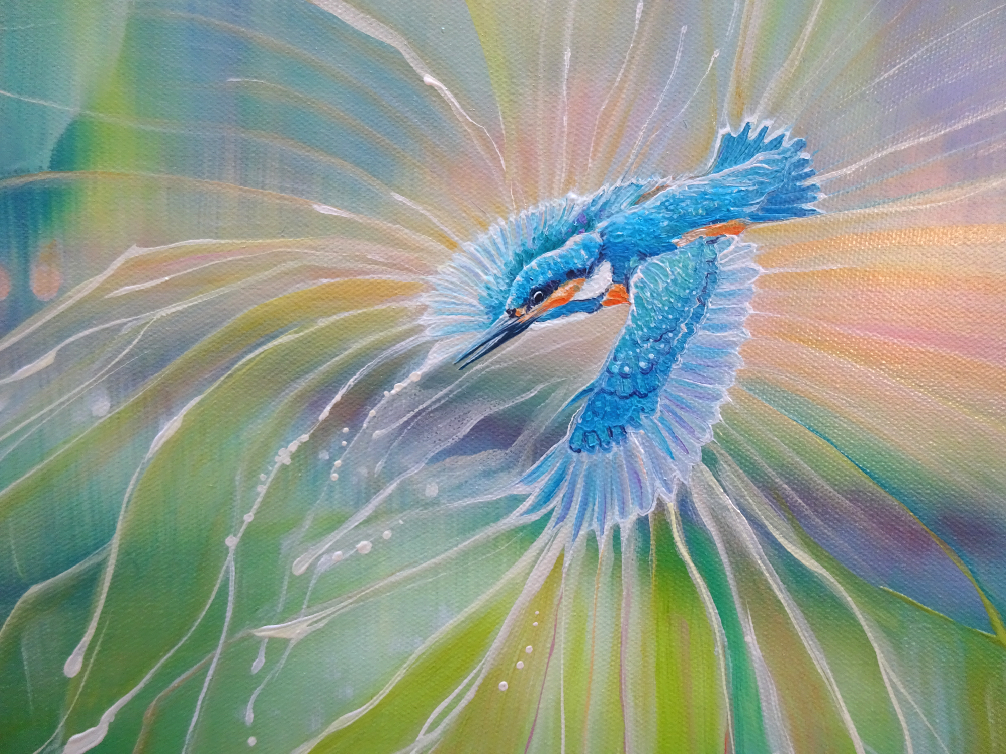 A Kind of Magic a large oil painting of a river landscape with kingfisher - Artwork