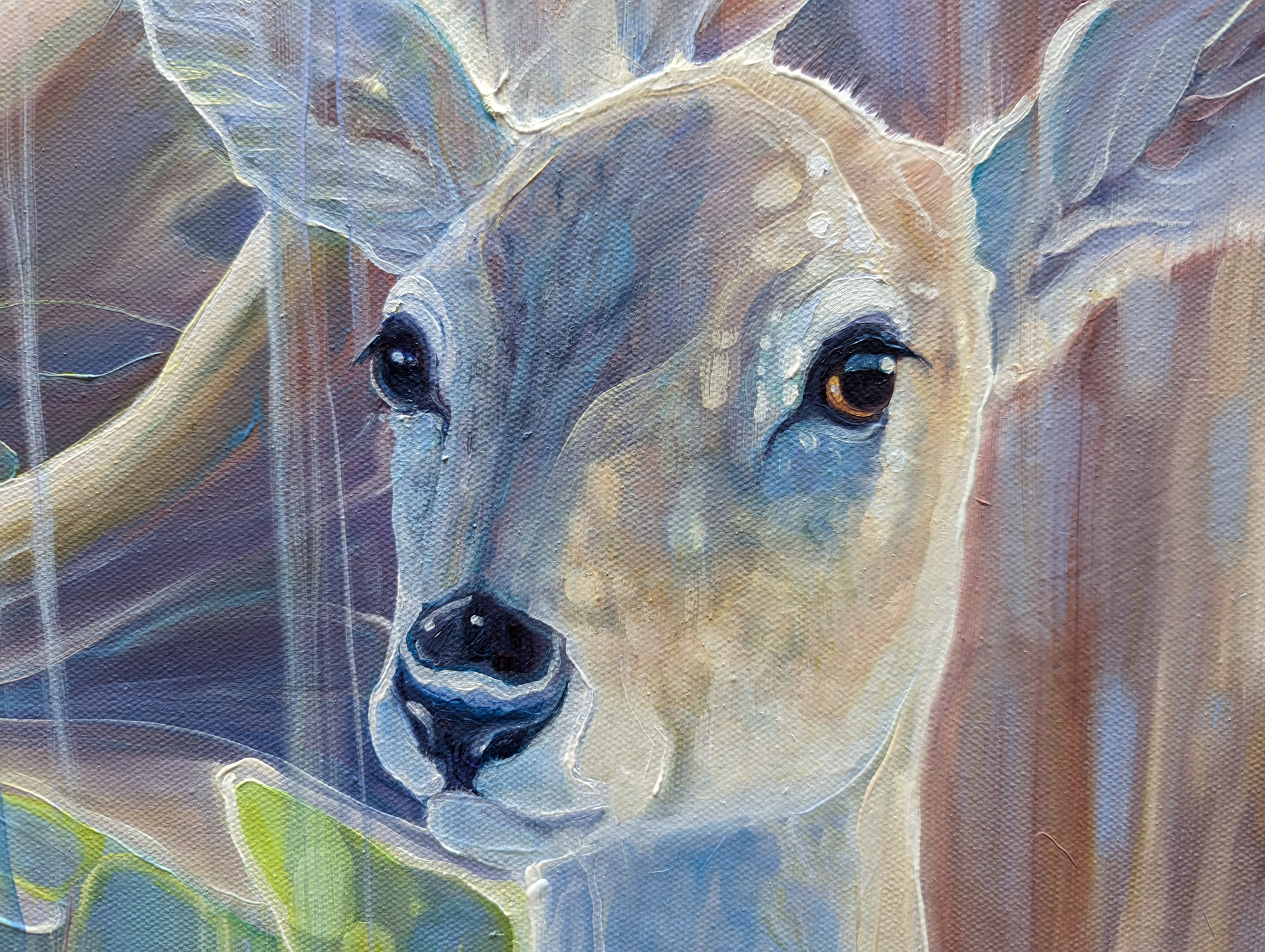 Divine Monarchs is a large semi-abstract wildlife painting of two deer - Artwork