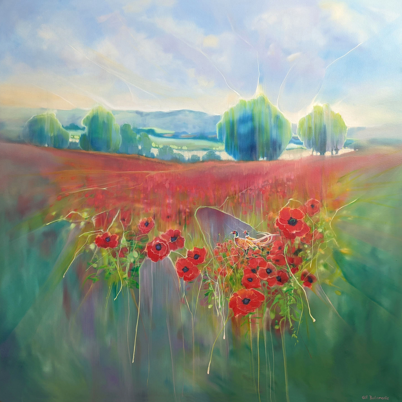Beautiful England is an English countryside inspired landscape oil painting with - Artwork