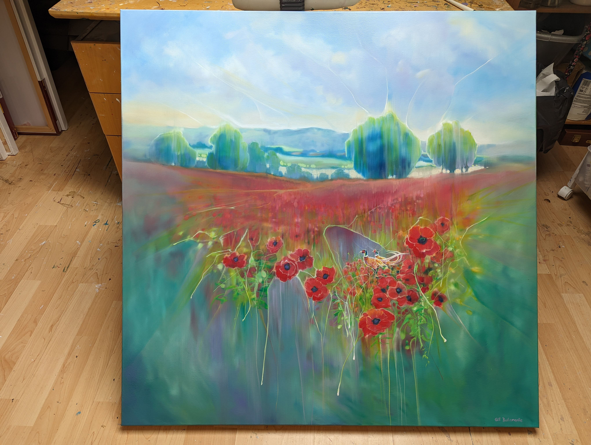 Beautiful England is an English countryside inspired landscape oil painting with - Artwork