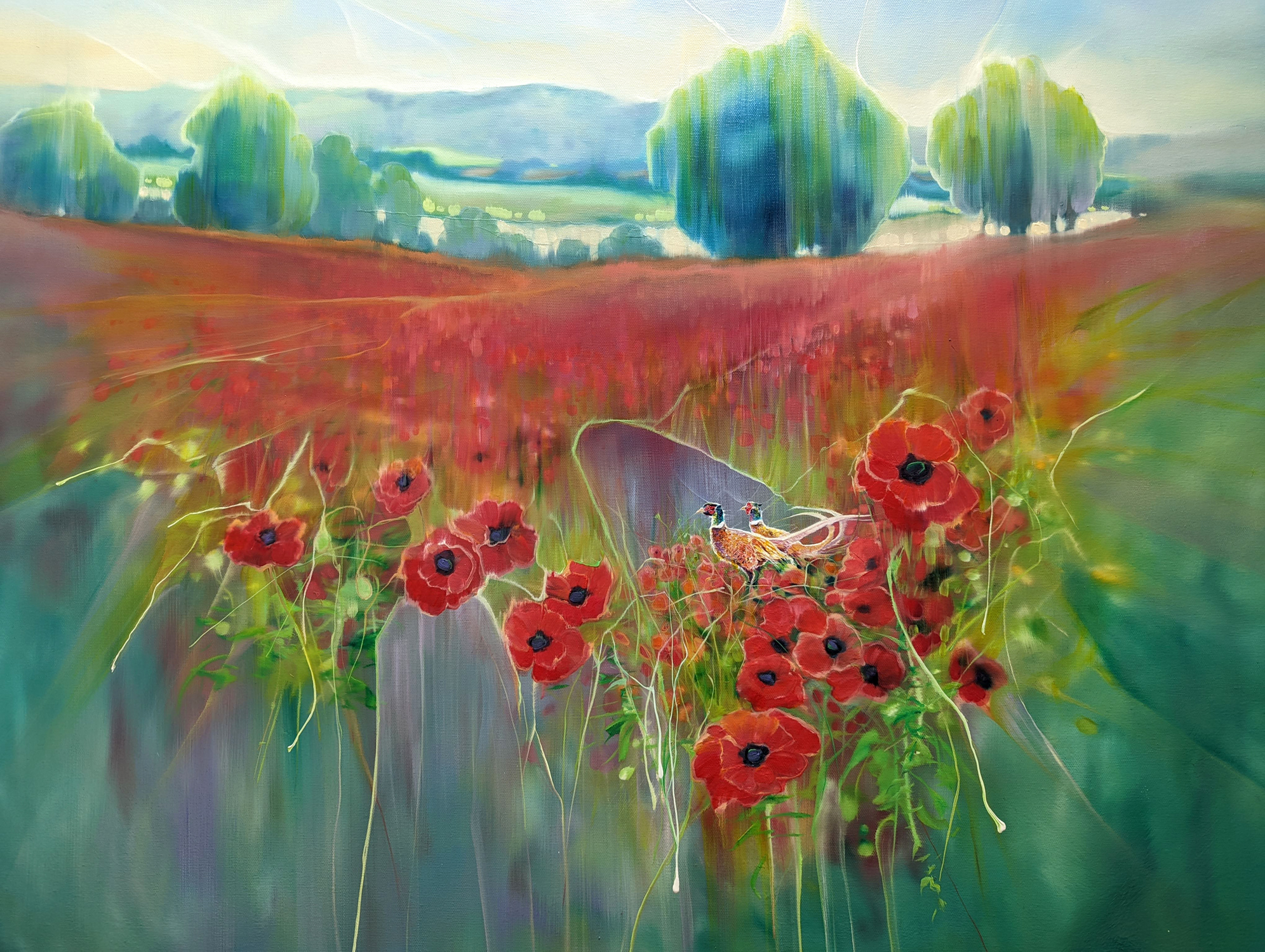 Beautiful England is an English countryside inspired landscape oil painting with - Artwork