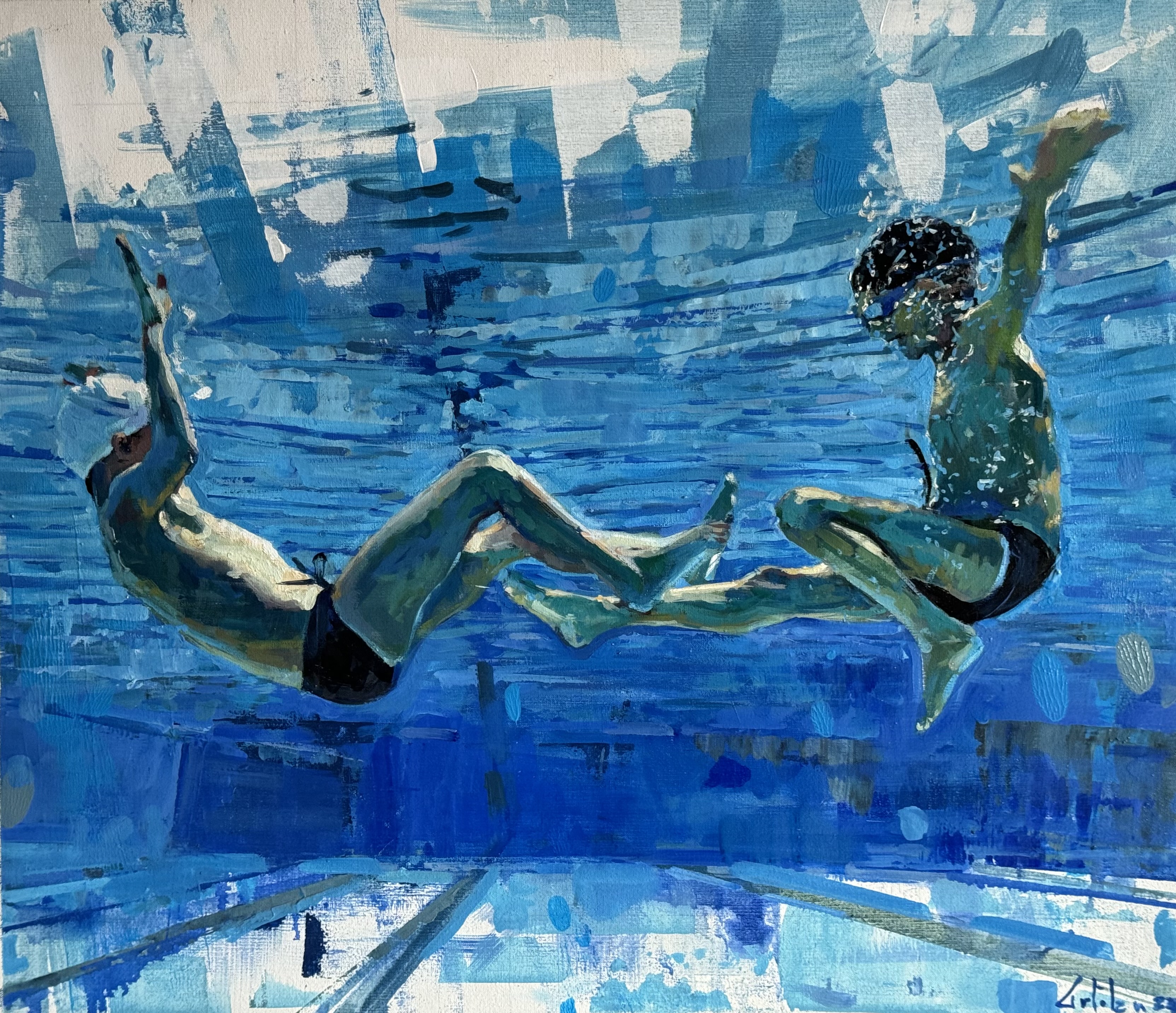 Two friends in the swimming pool - Artwork