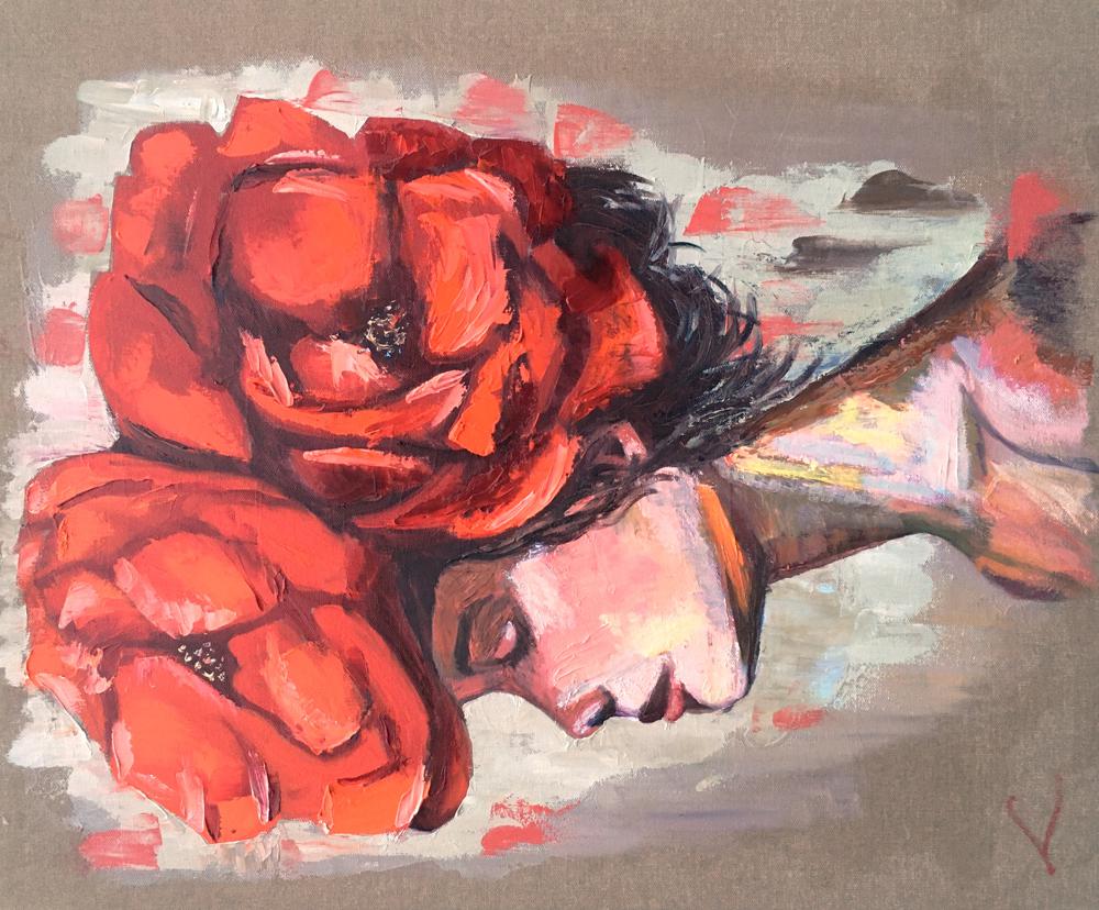 Portrait with poppies - Artwork